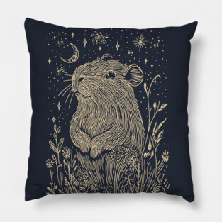 Celestial Capybara in Moonlit Tranquility – Gentle Nature Spirit Pillow