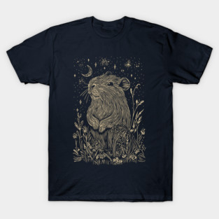 Celestial Capybara in Moonlit Tranquility – Gentle Nature Spirit T-Shirt