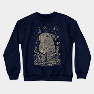 Celestial Capybara in Moonlit Tranquility – Gentle Nature Spirit Crewneck Sweatshirt