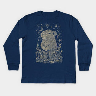 Celestial Capybara in Moonlit Tranquility – Gentle Nature Spirit Kids Long Sleeve T-Shirt