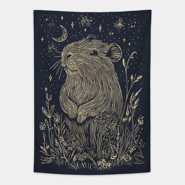 Celestial Capybara in Moonlit Tranquility – Gentle Nature Spirit Tapestry by TuncGK