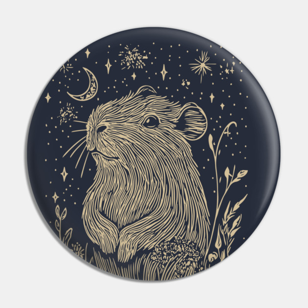 Celestial Capybara in Moonlit Tranquility – Gentle Nature Spirit Pin by TuncGK