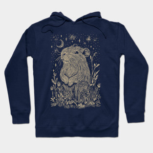 Celestial Capybara in Moonlit Tranquility – Gentle Nature Spirit Hoodie