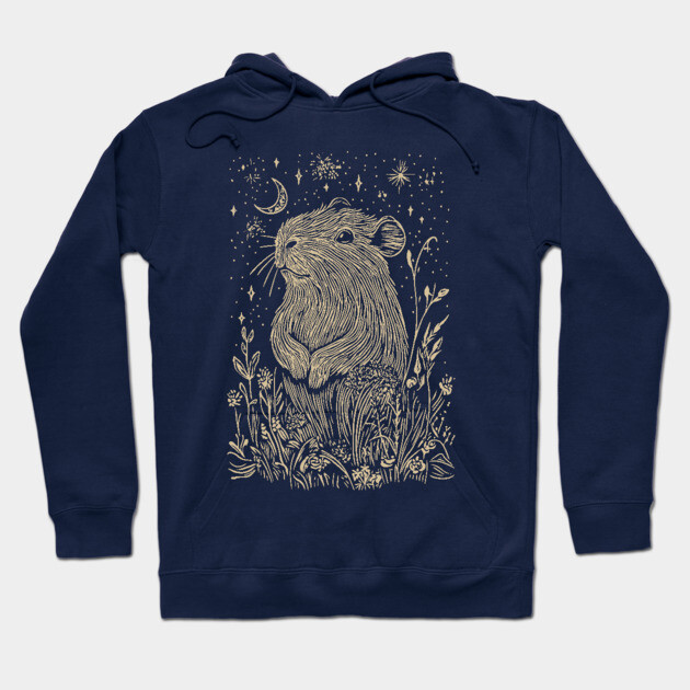 Celestial Capybara in Moonlit Tranquility – Gentle Nature Spirit Hoodie by TuncGK