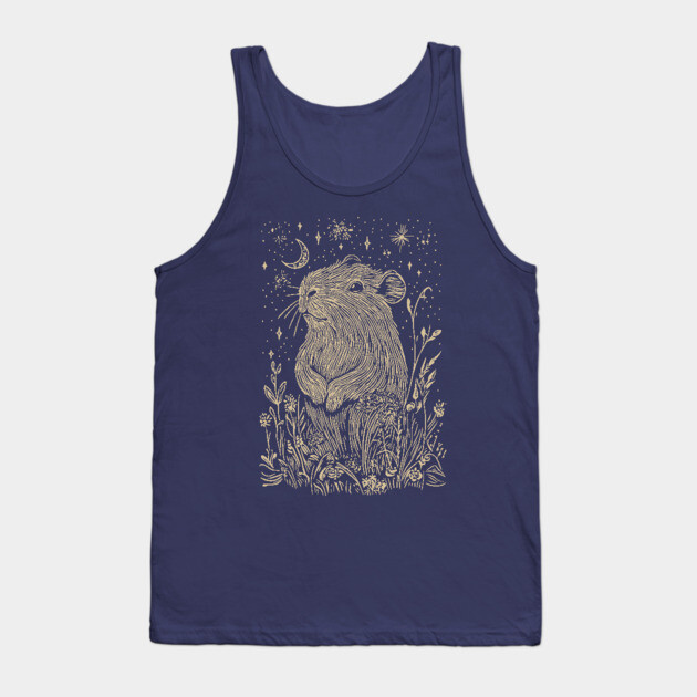 Celestial Capybara in Moonlit Tranquility – Gentle Nature Spirit Tank Top by TuncGK
