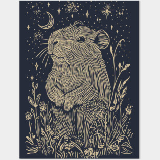 Celestial Capybara in Moonlit Tranquility – Gentle Nature Spirit Posters and Art