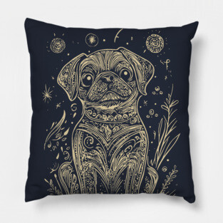 Celestial Dog Under the Stars – Loyal Companion in Lunar Light Pillow