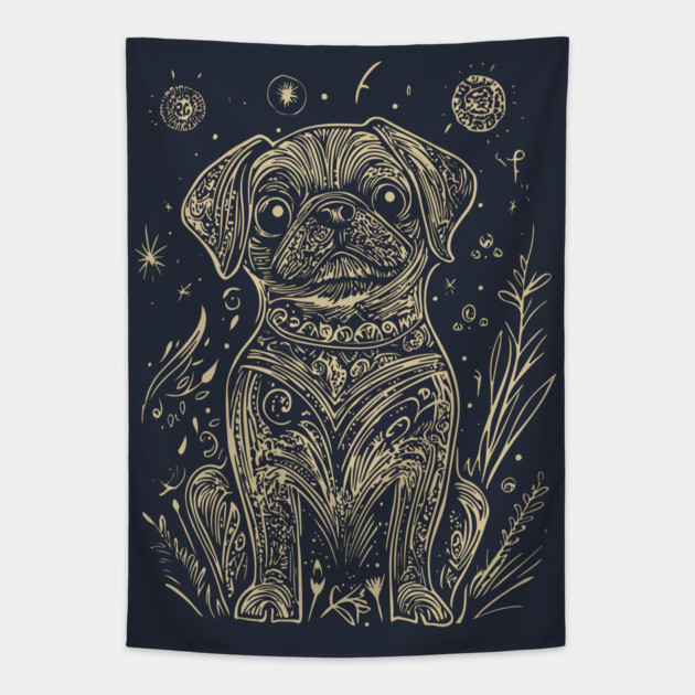Celestial Dog Under the Stars – Loyal Companion in Lunar Light Tapestry by TuncGK