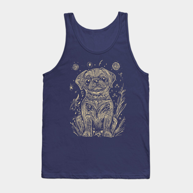 Celestial Dog Under the Stars – Loyal Companion in Lunar Light Tank Top by TuncGK