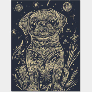 Celestial Dog Under the Stars – Loyal Companion in Lunar Light Posters and Art