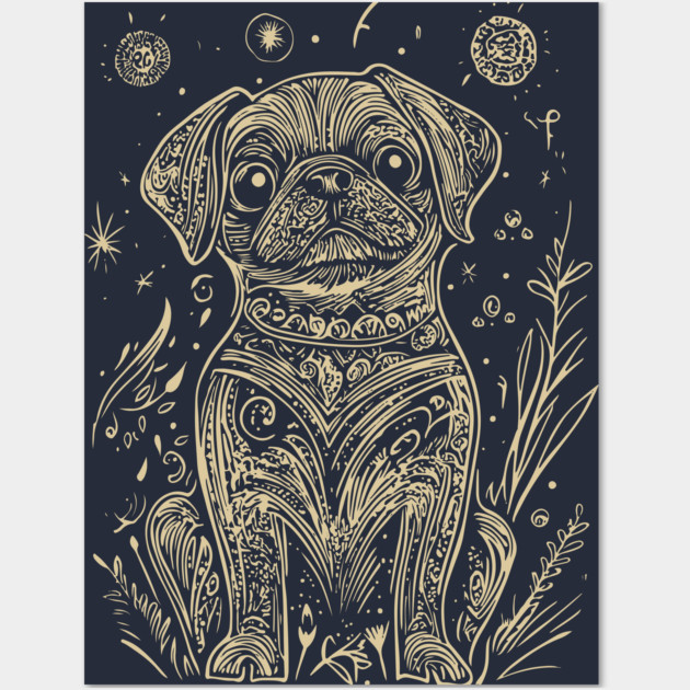 Celestial Dog Under the Stars – Loyal Companion in Lunar Light Wall Art by TuncGK