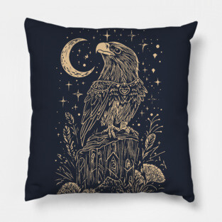 Celestial Eagle in Flight – Lunar Majesty and Freedom Pillow