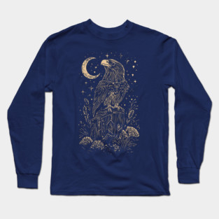 Celestial Eagle in Flight – Lunar Majesty and Freedom Long Sleeve T-Shirt