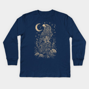 Celestial Eagle in Flight – Lunar Majesty and Freedom Kids Long Sleeve T-Shirt
