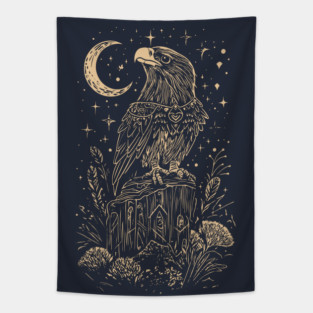 Celestial Eagle in Flight – Lunar Majesty and Freedom Tapestry