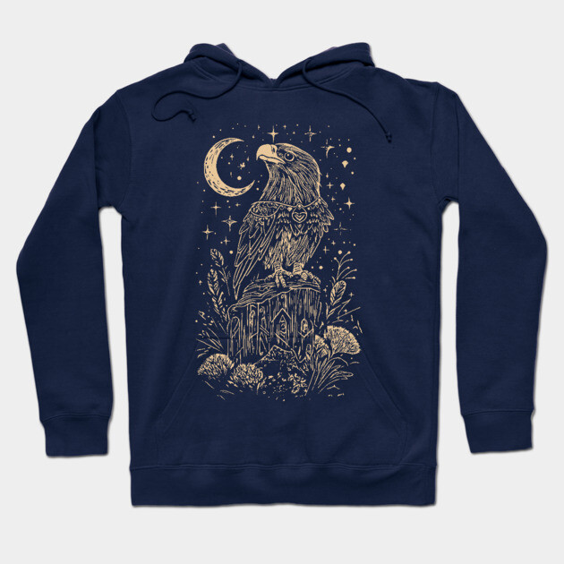 Celestial Eagle in Flight – Lunar Majesty and Freedom Hoodie by TuncGK