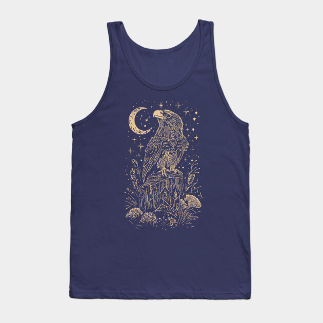 Celestial Eagle in Flight – Lunar Majesty and Freedom Tank Top by TuncGK