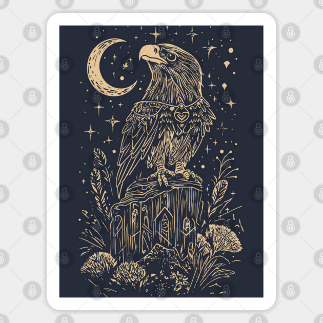Celestial Eagle in Flight – Lunar Majesty and Freedom Sticker by TuncGK