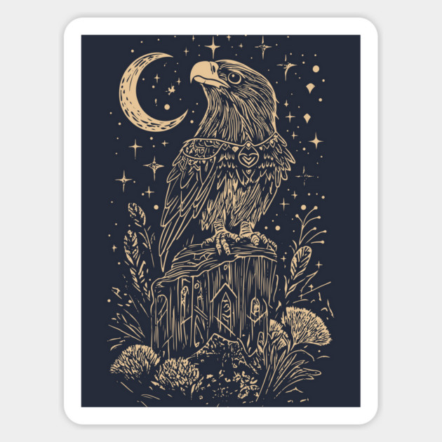 Celestial Eagle in Flight – Lunar Majesty and Freedom Magnet by TuncGK