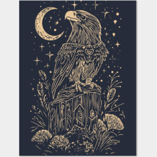 Celestial Eagle in Flight – Lunar Majesty and Freedom Posters and Art
