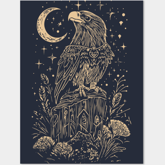 Celestial Eagle in Flight – Lunar Majesty and Freedom Wall Art by TuncGK
