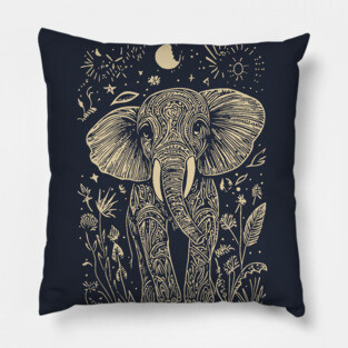 Mystical Elephant Beneath the Moon – Celestial Wisdom and Strength Pillow