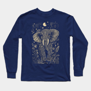 Mystical Elephant Beneath the Moon – Celestial Wisdom and Strength Long Sleeve T-Shirt