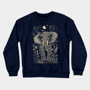 Mystical Elephant Beneath the Moon – Celestial Wisdom and Strength Crewneck Sweatshirt
