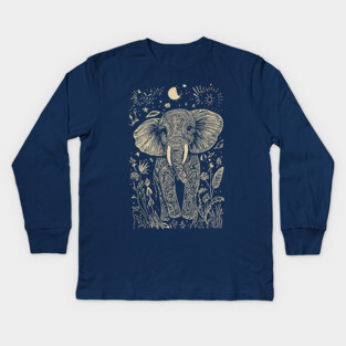 Mystical Elephant Beneath the Moon – Celestial Wisdom and Strength Kids Long Sleeve T-Shirt