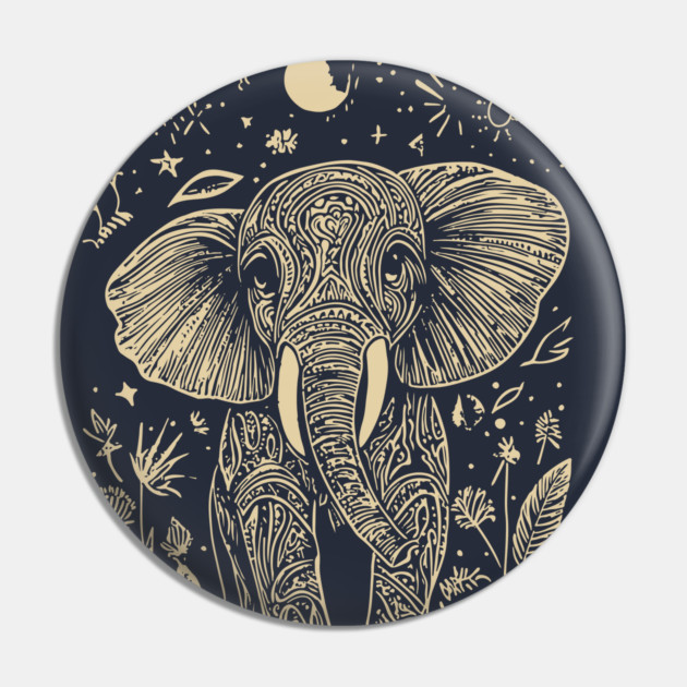 Mystical Elephant Beneath the Moon – Celestial Wisdom and Strength Pin by TuncGK