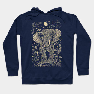 Mystical Elephant Beneath the Moon – Celestial Wisdom and Strength Hoodie