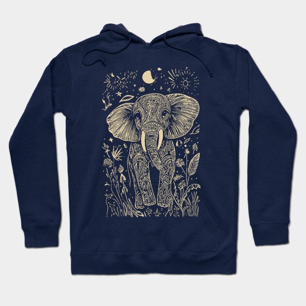 Mystical Elephant Beneath the Moon – Celestial Wisdom and Strength Hoodie by TuncGK