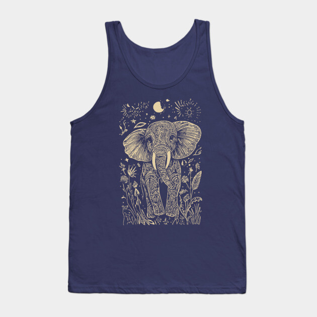 Mystical Elephant Beneath the Moon – Celestial Wisdom and Strength Tank Top by TuncGK