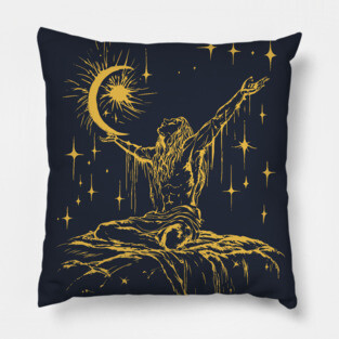 "Celestial Enlightenment – Mystical Man Reaching for the Stars Pillow