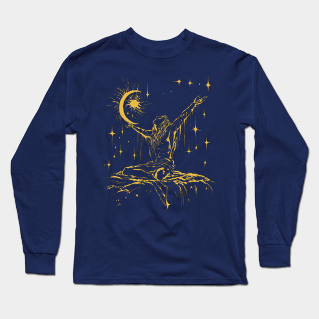 "Celestial Enlightenment – Mystical Man Reaching for the Stars Long Sleeve T-Shirt by TuncGK