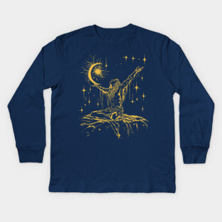 "Celestial Enlightenment – Mystical Man Reaching for the Stars Kids Long Sleeve T-Shirt