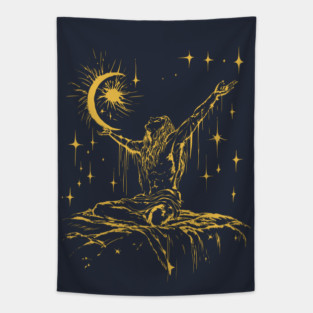 "Celestial Enlightenment – Mystical Man Reaching for the Stars Tapestry