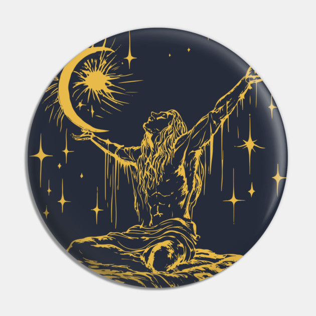 "Celestial Enlightenment – Mystical Man Reaching for the Stars Pin by TuncGK