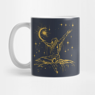 "Celestial Enlightenment – Mystical Man Reaching for the Stars Mug