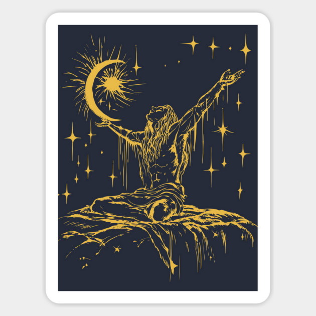 "Celestial Enlightenment – Mystical Man Reaching for the Stars Magnet by TuncGK
