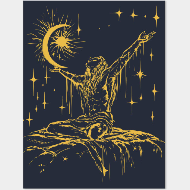"Celestial Enlightenment – Mystical Man Reaching for the Stars Wall Art by TuncGK