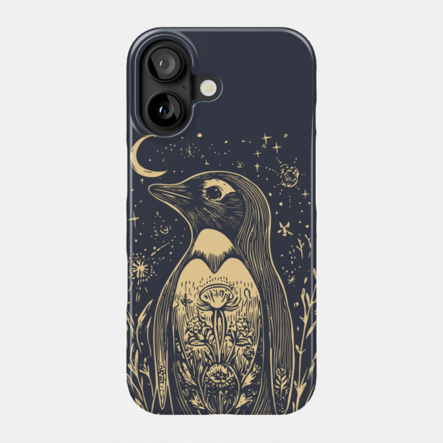 Celestial Penguin Under the Moon – Mystic Arctic Dream Phone Case by TuncGK