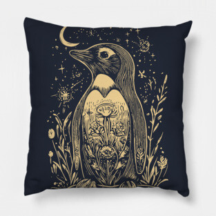 Celestial Penguin Under the Moon – Mystic Arctic Dream Pillow