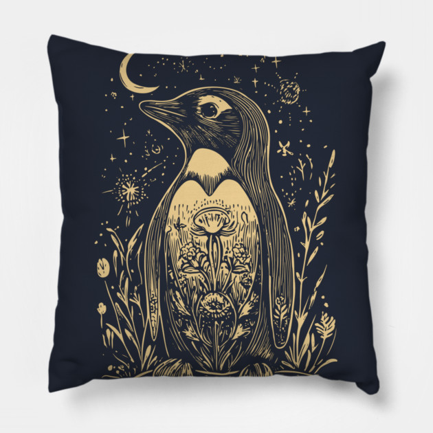 Celestial Penguin Under the Moon – Mystic Arctic Dream Pillow by TuncGK