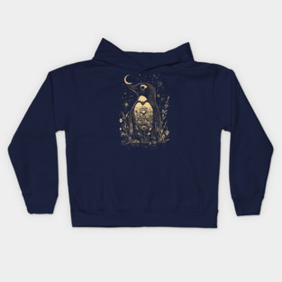 Celestial Penguin Under the Moon – Mystic Arctic Dream Kids Hoodie