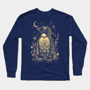 Celestial Penguin Under the Moon – Mystic Arctic Dream Long Sleeve T-Shirt