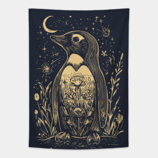 Celestial Penguin Under the Moon – Mystic Arctic Dream Tapestry