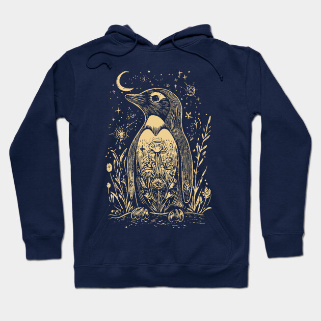 Celestial Penguin Under the Moon – Mystic Arctic Dream Hoodie by TuncGK