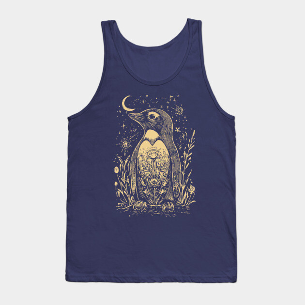 Celestial Penguin Under the Moon – Mystic Arctic Dream Tank Top by TuncGK