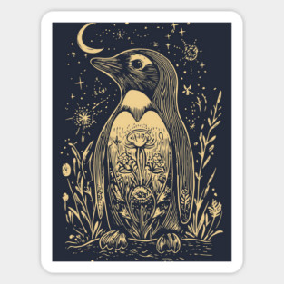 Celestial Penguin Under the Moon – Mystic Arctic Dream Sticker